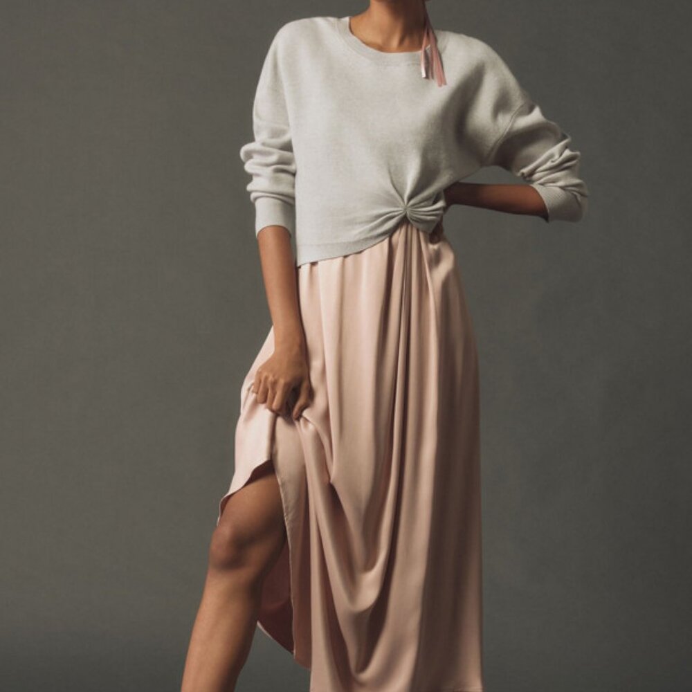 Anthropologie Gemini Twofer Sweater Dress NWT Blush Grey Size L